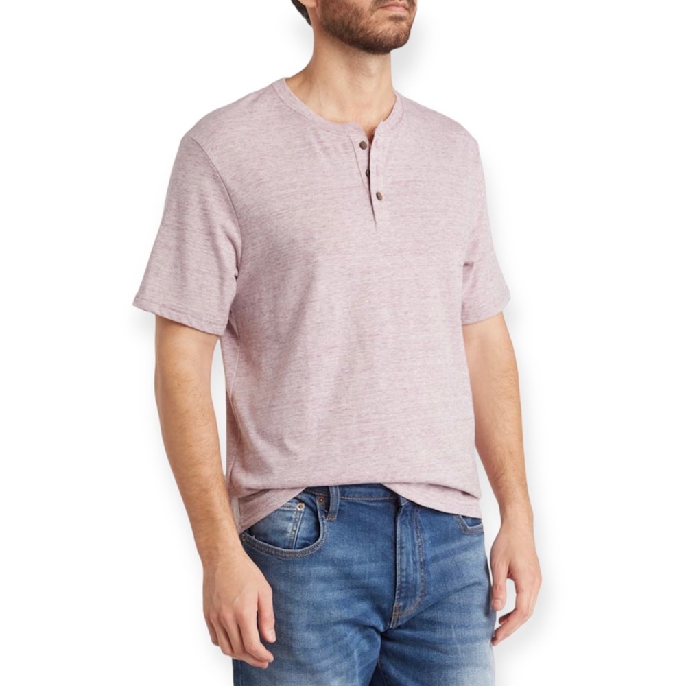 LUCKY BRAND Mens Tee Cotton Blend Jersey Henley Rose Brown NWT